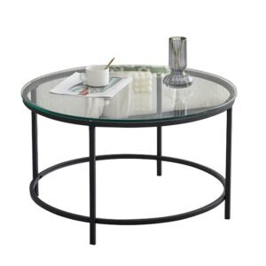 ΤΡΑΠΕΖΑΚΙ ΣΑΛΟΝΙΟΥ ΣΤΡΟΓΓΥΛΟ ΓΥΑΛΙΝΟ ΜΕ ΜΑΥΡΗ ΒΑΦΗ - Image 1