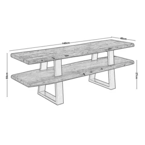 Έπιπλο TV Μέταλλο Βαφή Μαύρο, Ξύλο Ακακία Φυσικό - Image 3