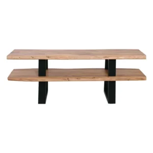 Έπιπλο TV Μέταλλο Βαφή Μαύρο, Ξύλο Ακακία Φυσικό - Image 2