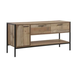 Έπιπλο TV 2 Συρτάρια Ντουλάπι, Ράφι, Μέταλλο Βαφή Μαύρο, Απόχρωση Antique Oak - Image 1